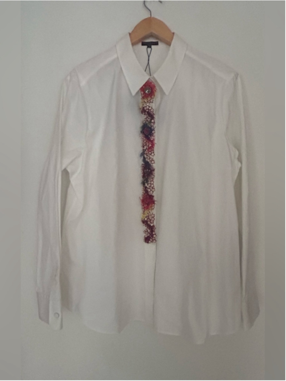 new Escada Embellished White Button Front Blouse Size 46 large - Picture 3 of 11